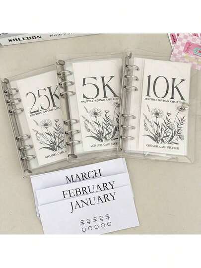 2,5K/5K/10K 12 Monate Umschlag Sparalbum, Spar-Loseblattsammlung, Ringbuch, Sparbuch, Bargeld-Umschläge, Geldsparer, Herausforderungsplaner, Fotoalbum mit großer Kapazität, Finanzmanagement-Planer