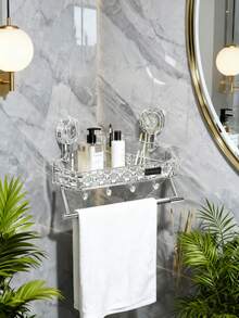 Glacier Pattern Triangular Corner Shelf | No-Drill Bathroom Wall-Mounted Rack With Suction Cup For Washbasin Storage - Transparent - View 2