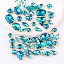 50pcs/Pack, Multi-Color, Mixed Shape Handmade Sew-On Glass Rhinestone Decorative Beads, Flat Gold Metal Base With Hole, Shiny Crystal DIY Accessories Sewing Materials For Decorating Clothes, Dresses, Bags, Shoes, Brooches, Earrings, Handicrafts - Shapes Mix - View 18