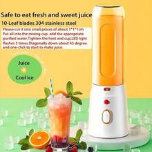 Portable USB Rechargeable Mixer And Juicer, Home Small Rechargeable Juicer Cup With Baby Food Cup, Kitchen High-Speed Mixer, Juicing And Direct Drinking In One, 10 Blades, Digital Display, Easy To Clean, Suitable For Fruit And Vegetable Beverages, Milkshakes - White - View 13