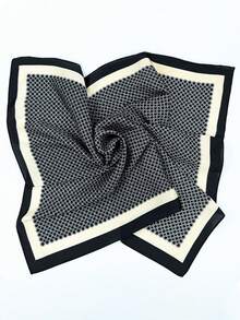 1pc Women's 70cm Square Scarf With Faux Silk Satin Finish, Polka Dot Pattern Printed Neckerchief, Headscarf, Elegant Accessory For Daily And Holiday Wear For Dress - Black - View 5