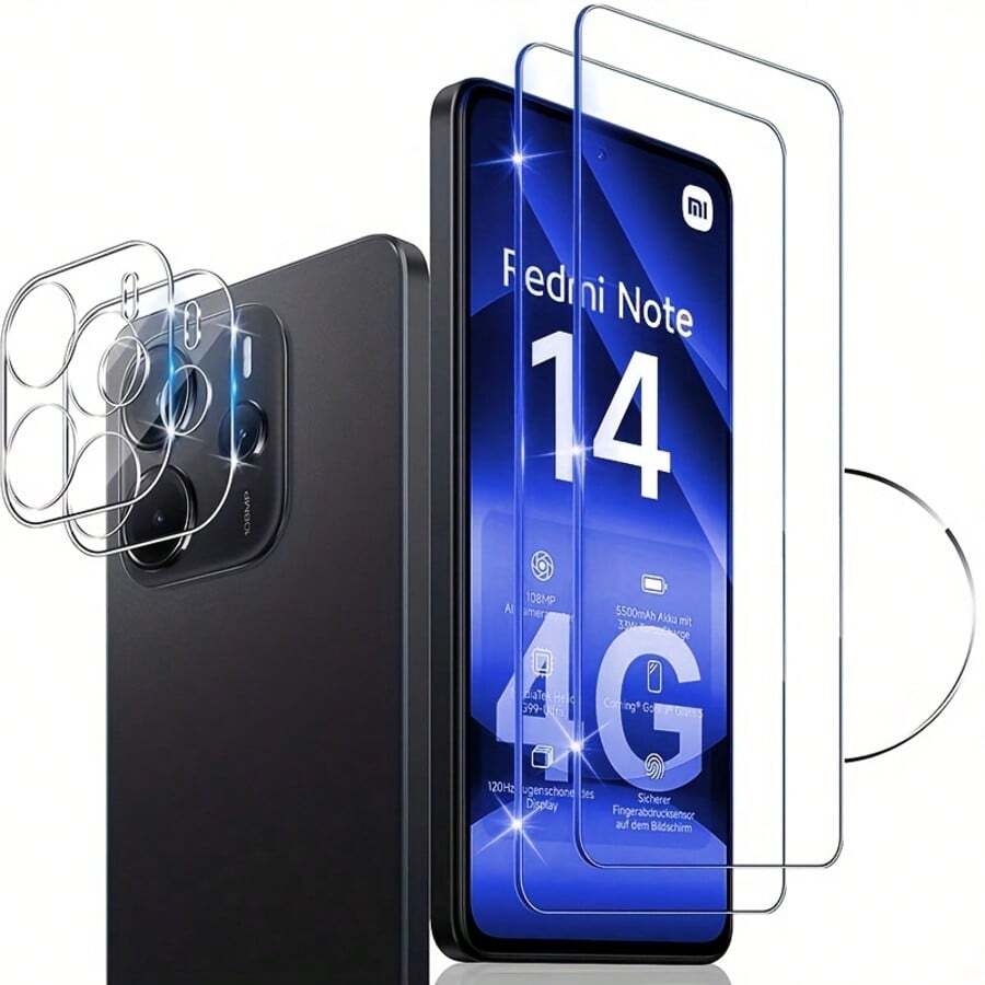 4pcs Tempered Glass Screen Protector + Camera Lens Protector For Redmi Note 14 4G/Note 14 5G, 3D HD Clear, Anti-Scratch, Sensitive Touch, Precise Fit, Suitable For Smartphone - Clear - View 1