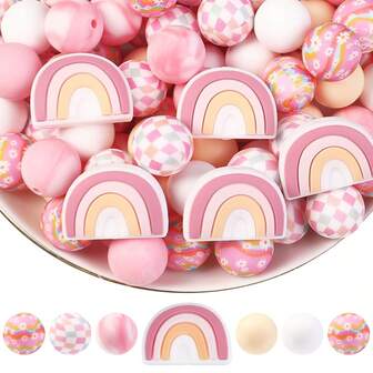 32Pcs Cute Rainbow Silicone Beads, Fashion Designs, Beads For Jewelry Making, Perfect For DIY Accessories And Holiday Decorations, Keychain, Pen Accessories, And Decorative Accessories- Ldeal Gift