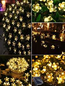 1 Guirnalda de 20/30/50/100 luces LED solares con flores de cerezo, resistente al agua para uso en exteriores, 8 modos de iluminación, alimentadas por energía solar, adecuadas para jardín, patio, porche, decoración de bodas y fiestas - Blanco cálido - Ver 4