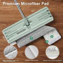JOYMOOP Flat Mop, Microfiber Mops For Floor Cleaning And Long Handle Wall Cleaner, 60" Mop Handle With Flexible 15" Flat Head With A Microfiber Mop Pad - Green - MàuD - Xem 2