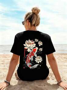 Women's Casual Round Neck Letter Print Short Sleeve T-Shirt, Summer Student Youth Outfit - Minimalist English Graphic Tee Inspiring Imagination And Self-Expression - Black - View 5