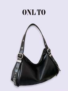 1pc Retro-Chic, High-End Luxury Style, Large Capacity, Studded Embellishments, Fashionable Women's Handbag, Ladies' Tote Bag, Motorcycle Bag, Suitable For Daily Commuting.