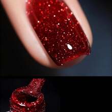 MIZHSE Glitter Red Gel Nail Polish, Reflective Gel Polish Sparkly Shiny Shimmer Nail Polish Soak Off Nail Art Salon Varnish Manicure DIY At Home Christmas Color - ColorN - 查看 2
