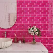 LaCheery 12inchx12inch Hot Pink Subway Tile Peel And Stick Backsplash 3D Dark Pink Subway Tile Backsplash Sheets For Kitchen Wall Bathroom Backsplash Tiles Peel And Stick On Back Splash Wall Sticker 4 Tiles,4Tiles,HotPink - Hồng nóng - Xem 4