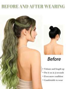 شعر مستعار اصطناعي للنساء بذيل حصان عالي مع ألوان متدرجة مبرزة، شعر طويل مجعد بنسيج موجي مائي، اكسسوارات شعر مشبك كبير لذيل الحصان والضفائر، مشابك شعر أنيقة للنساء