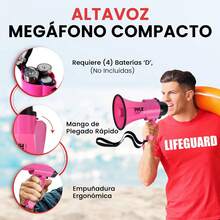 Pyle Megáfono Altavoz Ligero 30W, Bullhorn con Volumen Ajustable, Sirena Incorporada, Alcance de 800 Metros, para Deportes en el Exterior, Animación y Eventos, Rosa