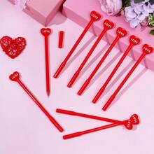 1/5/10pcs, Cartoon Valentine's Day Gel Pen Creative Love Heart Happy New Year's Day Three-Dimensional Shape Pvc Soft Glue Student Stationery Water Pen Black 0.5mm Needle Tube Pen, Suitable For Home Office Couple, Back To School, School Supplies - Red - View 3
