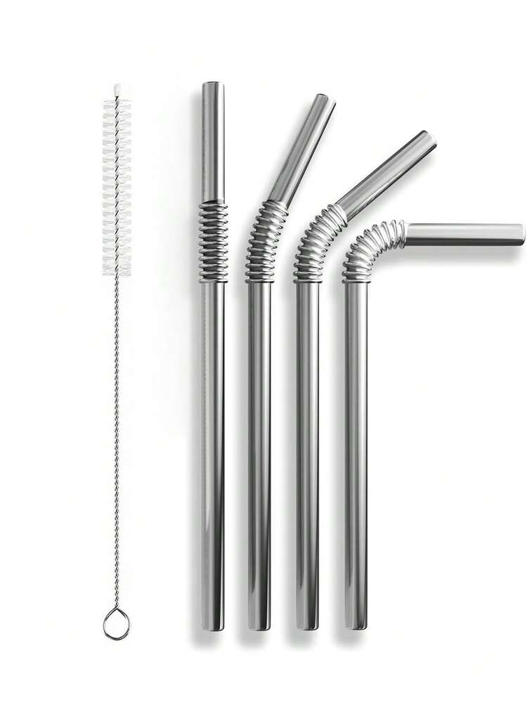 4pcs Reusable Foldable Stainless Steel Straws With Cleaning Brush - Dishwasher , Suitable For Travel, Party, Cocktail, Smoothie, Iced Coffee - Multicolor - View 1
