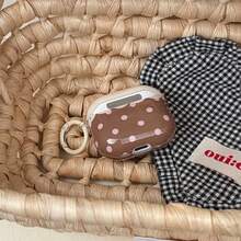 Korean Style Cake Pink Brown Polka Dot Earphone Case + Hanging Ring Compatible With Apple Pro 3/Pro 2/Pro/ 4/3/2 Case, Fashionable Women Earphone Case, Minimalist Earphone Case - 彩色 - 查看 10