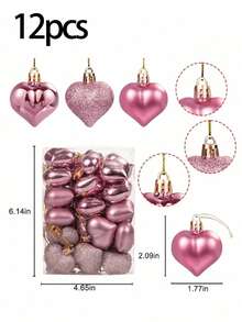 12个优雅红/粉色心形吊坠 - 情人节爱心树装饰挂件，电镀塑料球形装饰品，带挂绳，适用于情人节、婚礼、周年纪念日、节日派对装饰 - 家居装饰 - 彩色 - 查看 11