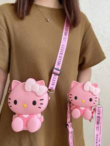 1个Hello Kitty及家人主题腰包 - 可爱卡通设计，轻便易携，适合日常出行，采用硅胶材质，可手洗，是旅行和户外活动的理想之选，旅行收纳包 | 新奇配饰 | 硅胶腰包，兼容Hello Kitty配件