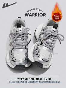 WARRIOR 女式舒适街头风厚底鞋，秋冬季轻便舒适透气跑步鞋，简约休闲又不失时尚感，四季皆宜，耐磨耐穿，适合全天穿着的训练鞋，保暖内衬运动鞋 - 灰色 - 查看 3