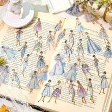 1 caja de 400 piezas de pegatinas de moda de estilo vintage para señoras, pegatinas decorativas para teléfono móvil, portátil, cuaderno, scrapbooking, diario, artes y manualidades - Azul - Ver 5