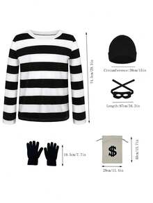 6PCS/8PCS - Men's & Women's Burglar Costume With Striped Shirt, Eye Mask, Money Bag & Gloves, Carnival Couple Party Outfit - Multicolor - View 6