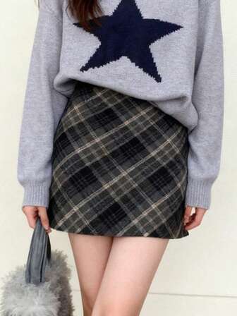 Women's Plaid High Waist Straight Casual Versatile Skirt