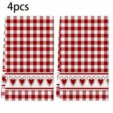 Rotes kariertes Herz Design Küchentuch, super saugfähig mit Cartoon Herz & Schleife Dekor, maschinenwaschbar wiederverwendbares Handtuch, geeignet für Zuhause, Küche, Bad, Auto, Fensterreinigung - weiches gestricktes Geschirrtuch, Valentinstag Dekoration - Verschiedenfarbig - Übersicht 9