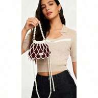 Gucci Bolso de media luna original de diseñador - Bolso cruzado rojo hecho a mano con correa de perlas desmontable, embrague de estilo DIY único adecuado para ocasiones especiales y bodas