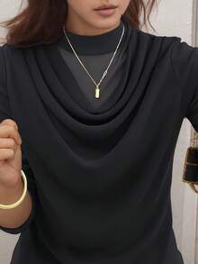 秋冬新款双层网纱打底衫 女式长袖百搭修身蕾丝上衣，适合妈妈们穿着 - 黑色 - 查看 4