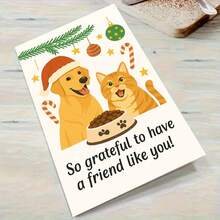 1pc So Grateful To Have A Friend Like You Dog And Cat Christmas Card Greeting Card With Envelope Festive Pet Lovers Holiday Design With Santa Hat, Ornaments And Candy Canes, Perfect For Friends, Colleagues, Loved Ones On Valentine's Day - Multicolor - View 7