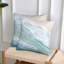 Beach Wave Throw Pillow Covers 20x20 Set Of 2 Blue Sea Ocean Short Pl 11ush Pillows Case Watercolor Wave Square Cushion Cover Decorative Pillowcases For Couch Bed,20inchx20inch(Packof2),Blue - Blue - 查看 6