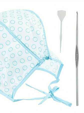 3pcs/Set Of Dip Dye Hair Caps With Hooks, 2pcs Hair Highlighting Crochet Hooks, 1pc Reusable DIY Hair Dye Cap, Professional Highlight Cap For Hair Dyeing And Highlights,Hair Salon, Hair Dye, Hair Picking Tools, Hair Salon, Hair Dye Tools, Hair Picking Hats