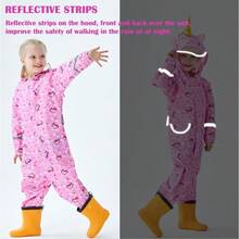 WSXC Toddler Rain Suit For Boys Girls One Piece Hoodie Zipper Cartoon Waterproof Coverall Rain Jacket 1-10 Years - 粉色 - 查看 4