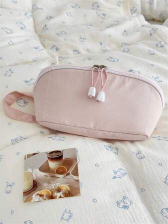 1 Pc Solid Pink Color Women Large Opening Makeup Bag Travel Cosmetic Storage Pouch For Make Up Storage Makeup Case Travelling Bags For Ladies Daily Big Large Capacity Makeup Brushes Travel Toiletry Bag Organizer Make Up Bag Valentine's Day Gift