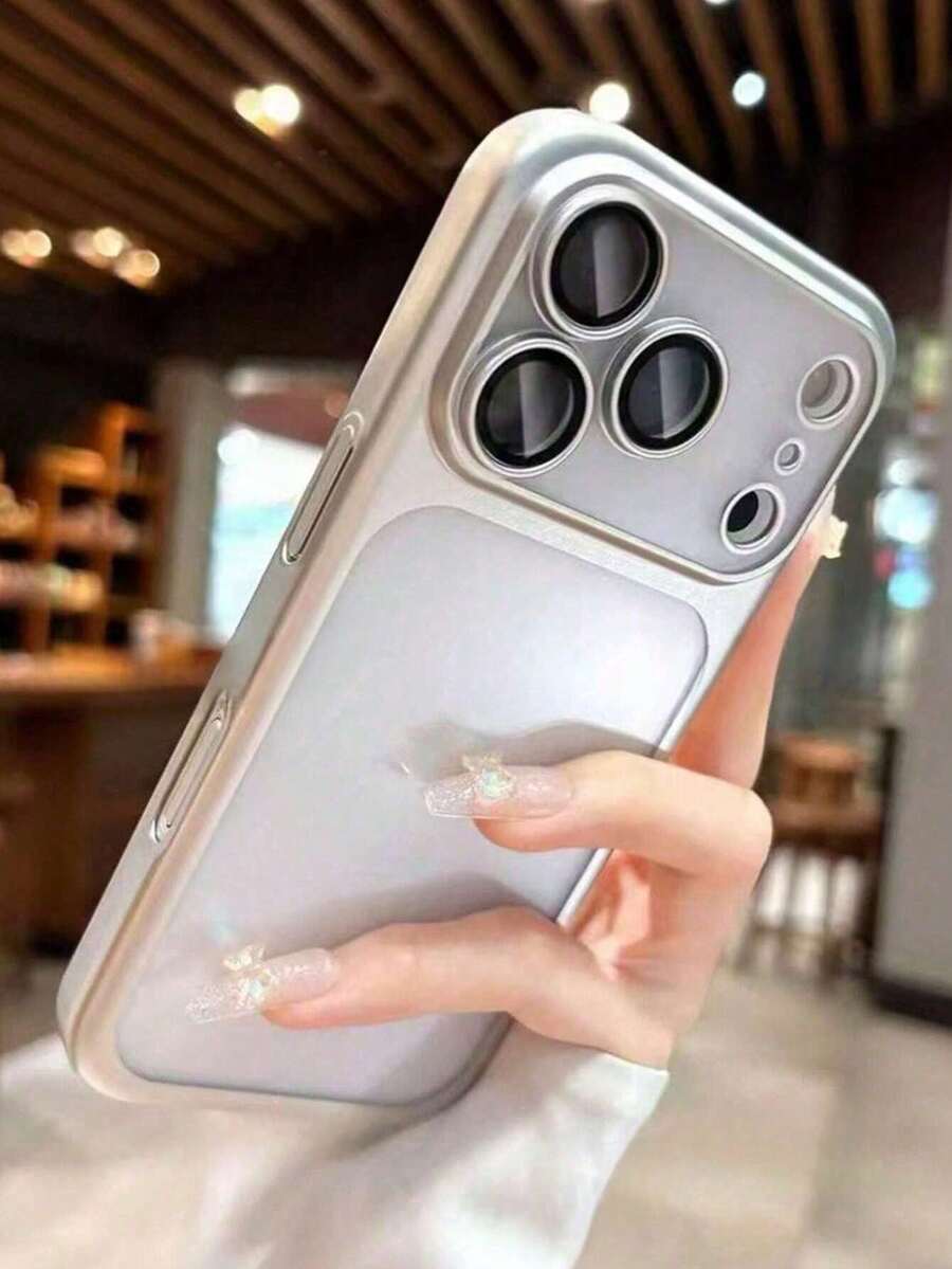 Universal IP 17 Pro Max Case With Full Coverage, Ultra-Thin Transparent Matte Anti-Shock Hard Shell, New UV Excimer Male/Female High-End Simple Design Smartphone Case - Silver - View 1