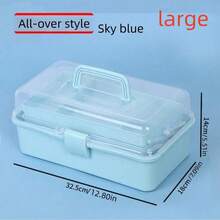 便携式三层翻盖收纳盒，有大号和小号两种尺寸可选（大号：12.8*7.09*5.51英寸/小号：10.43*6.10*5.12英寸），全新PP材质，无异味，隔层设计，收纳有序，多用途收纳盒，适用于艺术、工艺品、缝纫用品、工具、药品、旅行、家居、办公室、工作室等各种场合。 - 彩色 - 查看 19