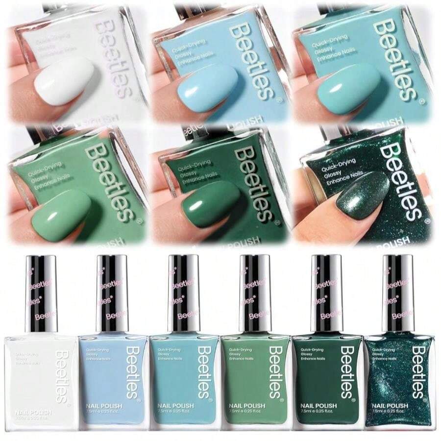 Beetles Green Nail Polish Set P181, 6 Colors Blue White Nail Polish Set, Green Collection Quick Dry Long Lasting Manicure Patricks Day DIY Nail Art Salon Home Gift For Women - Màu nâu Sô-cô-la - Xem 1
