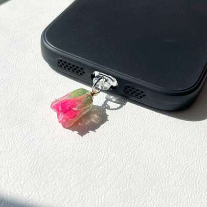New Winter Faux Tulip Resin Flower Bud Dust Plug Pendant, Suitable For IPhone, Type-C Port Decoration Accessory