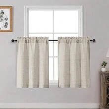 OWENIE Linen Kitchen Curtains Over Sink 30 Inch Length 2 Panels Set, Light Filtering Textured Short Cafe Curtains For Bathroom Windows, Small Curtain For Cabinet Basement RV Camper, 30\ W By 30\ L,30inchWx30inchL(Packof2),Linen - Linen - View 1