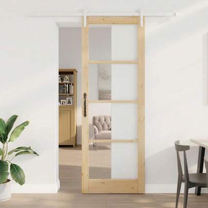 Schiebetür ORKDAL Natur 83 x 232 cm Massivholz Kiefer und Glas