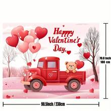 2D Flat, 1pc Valentine's Day Spotlight Background Banner With Red Heart Truck And Teddy Bear Design Made Of Polyester Fiber For Wedding Anniversary Party Photo Shoot Props - 1PCS - View 7