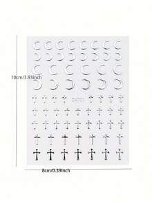 6pcs/Set Sparkling Silvery Chrome Color Nail Art Stickers - 3D Y2K Star, Moon Heart & Cross Nail Decals Sliders For DIY Manicure, Self-Adhesive Decals Perfect For Valentine's Day Nail Art Decorations Sticker - 銀色 - 查看 10