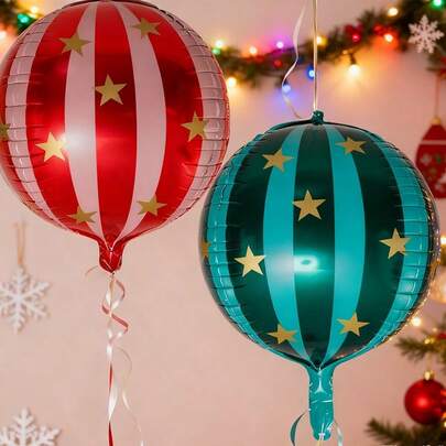 2pcs Large Striped Star-Shaped Round Balloons, Party Decorations, Party Supplies, Birthday Decorations, Suitable For Birthday Parties, Carnival Themed Parties, Circus Celebrations, Holiday Decorations, Anniversary Events And Christmas