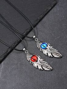 1件恶魔之眼项链，男士欧美风羽毛形合金吊坠项链，嘻哈百搭颈链 - 彩色 - 查看 1
