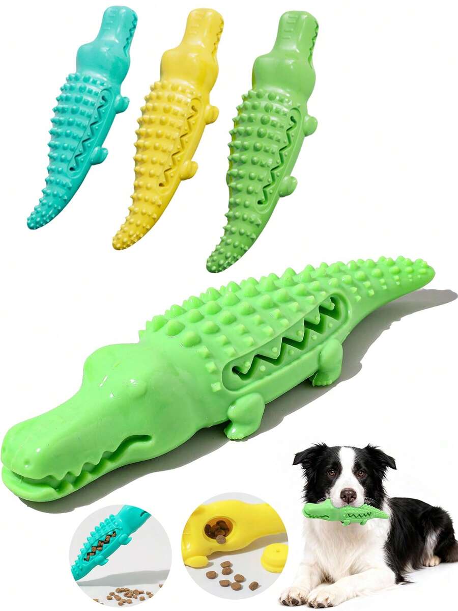 大号纯色鳄鱼慢食狗玩具，咀嚼玩具，有助于牙齿护理和缓解压力，采用TPR材质，经久耐用，是狗狗的理想磨牙棒。 - 彩色 - 查看 1