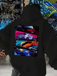 Sudadera con Capucha para Hombre con Estampado de Coche de Carreras (diseño de carreras) - Sudadera Casual Negra con Bolsillo Canguro y Cordón, Manga Larga Cómoda para Entusiastas del Automovilismo, Ropa Casual de Primavera/Otoño - Oscuro - Ver 1