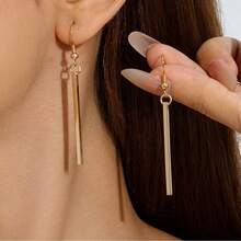 European And American New Style Jewelry Simple Geometric Three-Dimensional Rectangular Stick Earrings Women Ear Hooks Ear Pendants Fashionable Ear Jewelry - 17174 Bạc - Xem 6