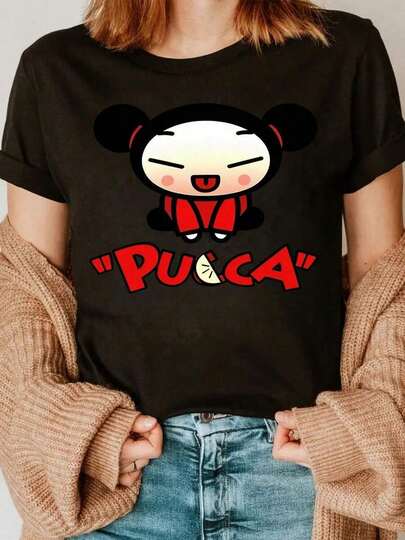 Camiseta Extrañar Pucca Animada, 100% Algodón de 180g de Buenas Prendas, Diseño Cute y Colorido, Perfecta para Fans del Anime y Días Informales, Moda AnimeLeisure
