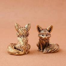 A Solid Copper Fox Ornament For Study Desk, Tea Pet, Handheld Feng Shui Decoration, Wealth-Attracting Lucky Charm, Ideal Choice For Attracting Fortune - 黃銅實心狐狸 - 查看 3