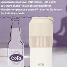 TYESO Garrafa térmica 900-1000/350-680 ml, disponível em dois tamanhos. Mantém as bebidas frescas no interior, conservando a temperatura das bebidas frias ou quentes até 24 horas. Ideal para atividades físicas, esportes, trabalho, escola, presentes de aniversário e presentes de Natal. - Branco - Visão 12