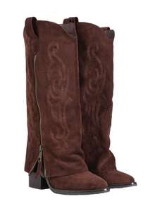 Women's Cowboy Boots Wide Calf Side Zipper Pointed Toe Pull On Boots Western Country Classic Embroidery Retro Flower Fashion Summer Country Concert Boots For Women - 棕色 - 查看 8
