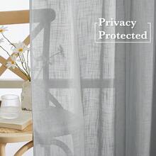 RYB HOME Semi Sheer Curtains - Linen Textured Sheer Privacy Protect Light Glare Filtering Window Curtains For Bedroom Bathroom, W 52 X L 72 Inches, 1 Pair, Grey,52inchWx72inchL(Packof2),Grey - 灰色 - 查看 5
